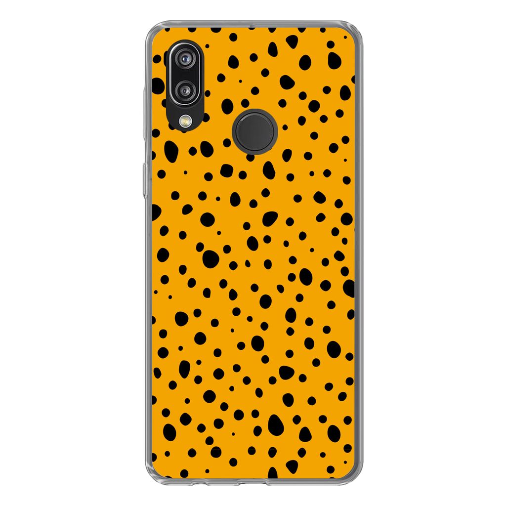 MuchoWow Handyhülle Schutzhülle Hülle für Huawei P20 Lite (2020) Polka dots - Orange - Schwarz Silikon Softcase Handy Hülle - Kartenhalter