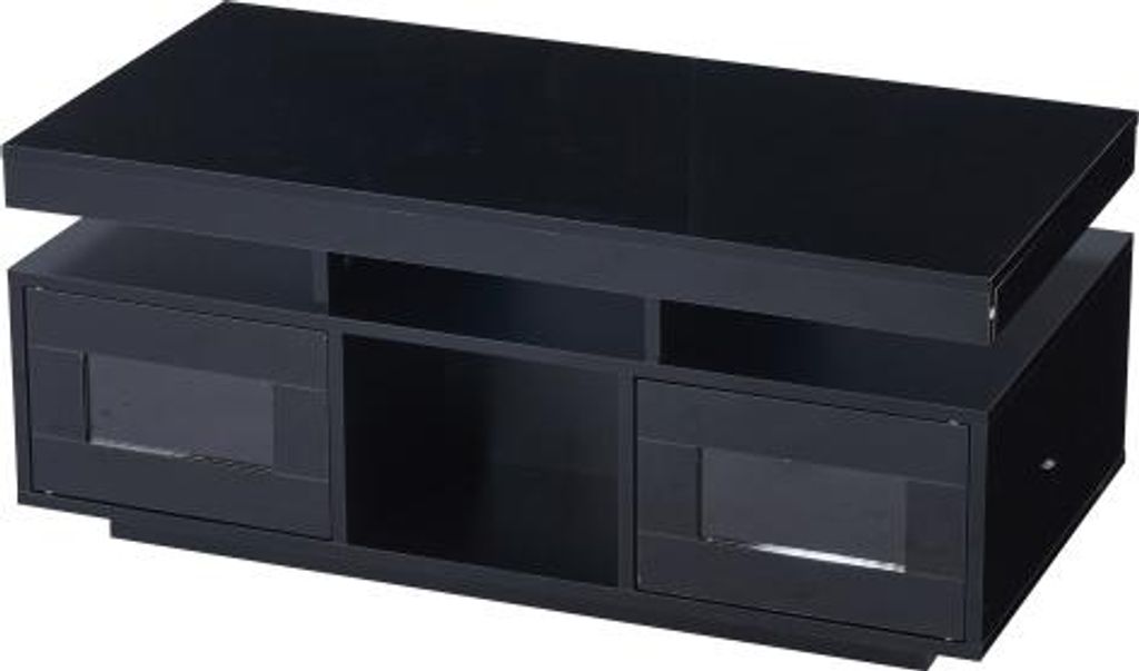 100x50x43cm Schwarz Hochglanz-Couchtisch Mit LED-Leuchten App Steuerbar Schrank Sofatisch Mit Ladeanschluss Steckdose Buero Arbeitszimmer