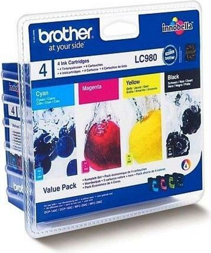 Tintenpatronen Multipack Brother LC980, 4er Pack, Innobella, Für DCP und MFC Serie, Bis zu 300 Seiten Schwarz