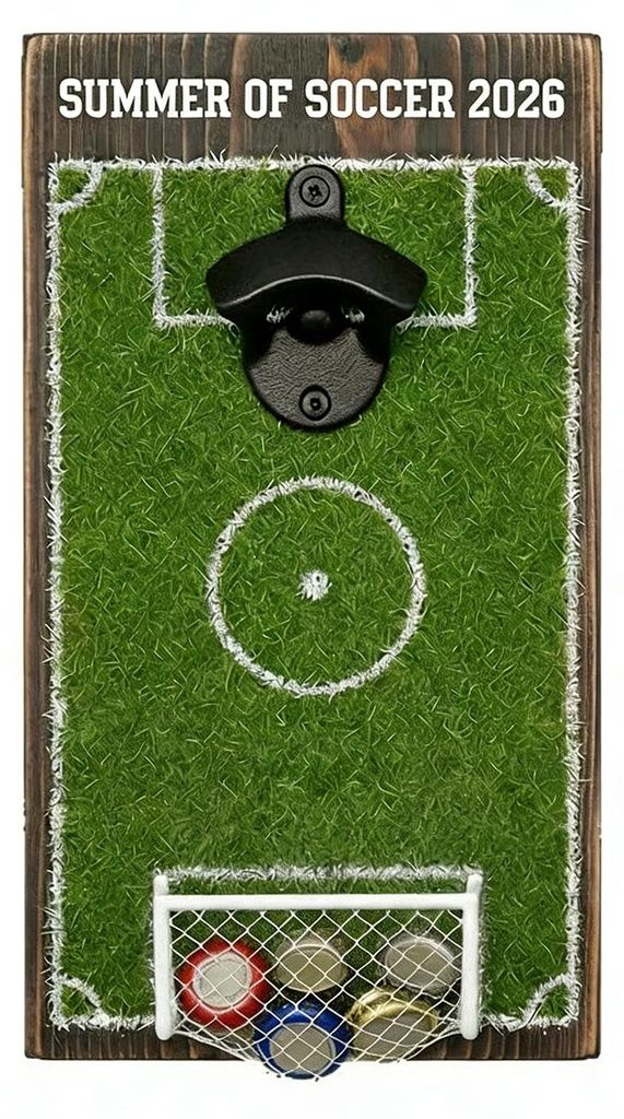 Wandmontierter Flaschenöffner in Form eines Fußballfelds mit Kronkorkenfänger – Fußballdeko für Bar, Küche, Spielzimmer, Sportgeschenk für...