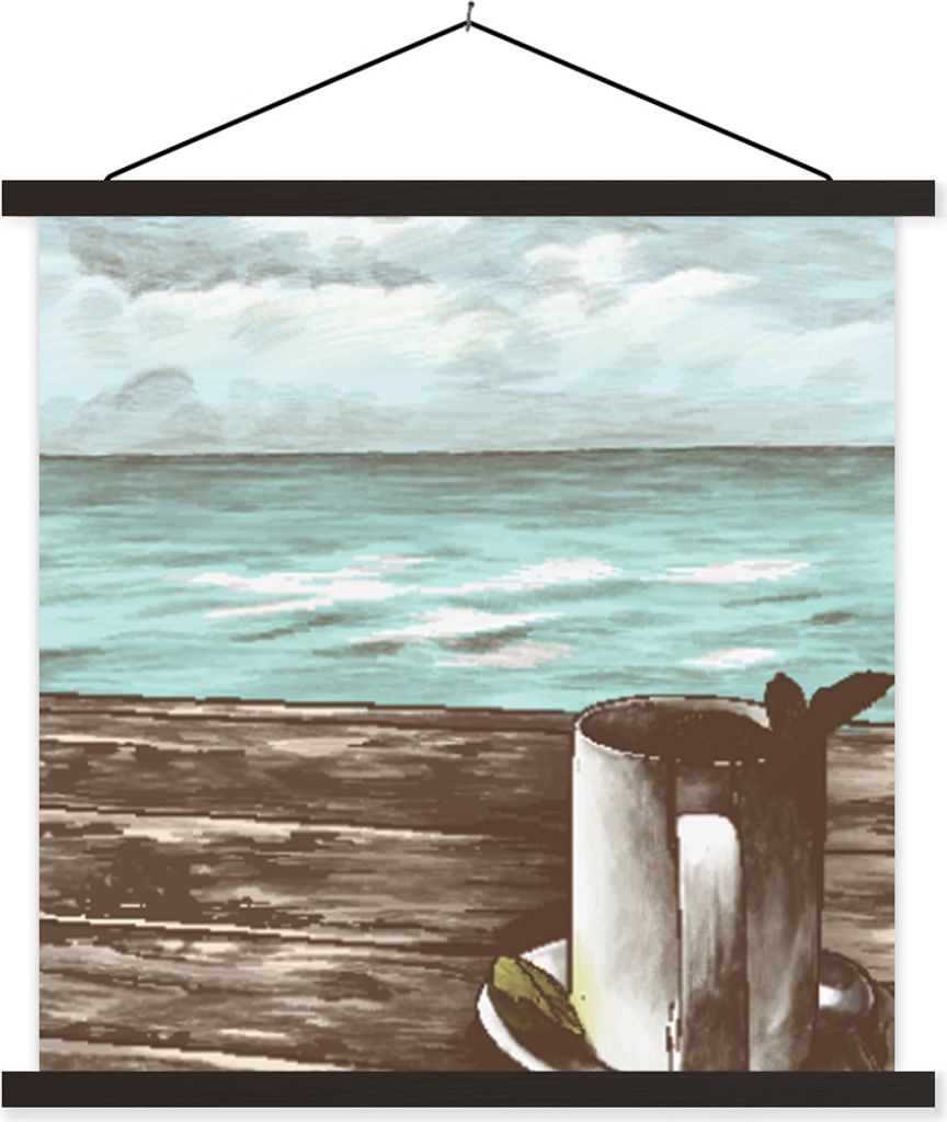 MuchoWow Textilposter Meer - Tee - Becher 40x40 cm mit schwarzem Rahmen - Fotos