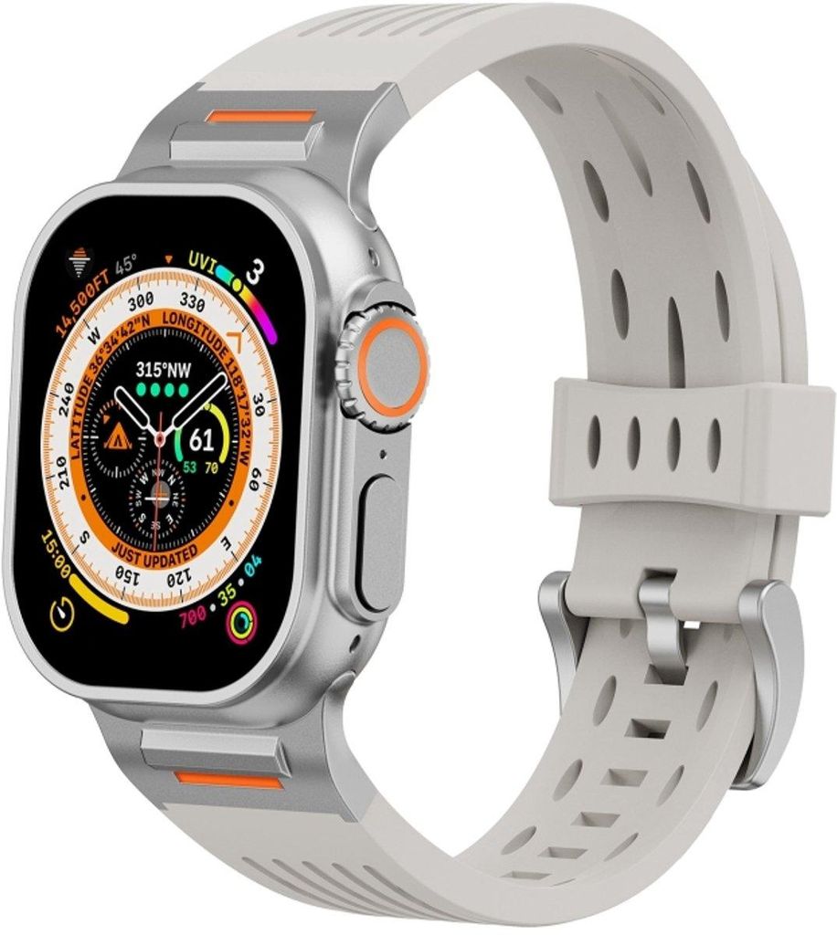 Stravo robustes mechanisches Silikon-Sportarmband mit Belüftungslöchern, kompatibel mit Apple Watch 44–49 mm, Serie 1–11 und Ultra 1–3, Sta...