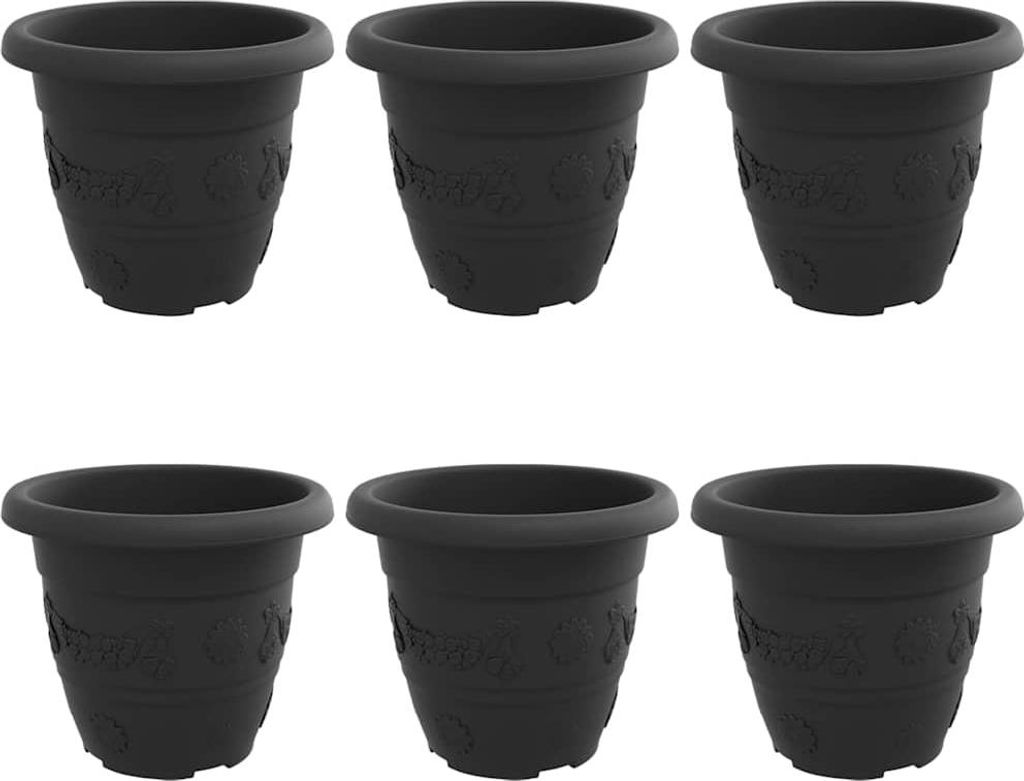 vidaXL Runder Blumentopf 6 pcs Schwarz Ø 22 x 18 cm Kunststoff