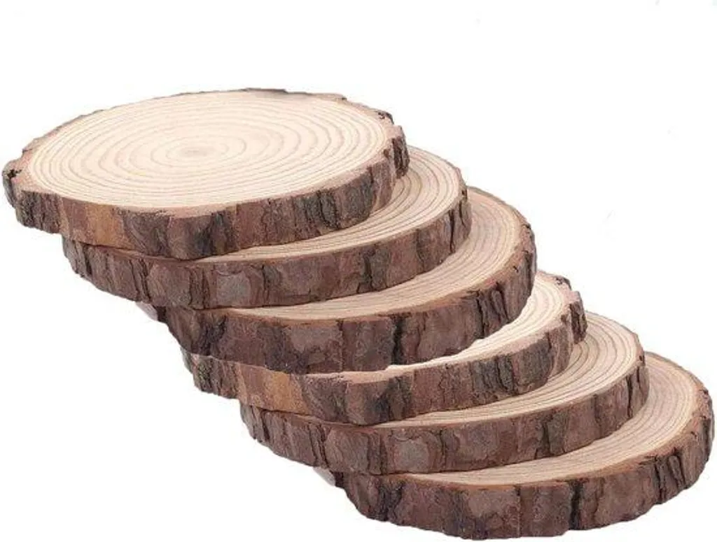 Rondelles de bois brut 14-16 cm sans trou, lot de 6 disques naturels DIY