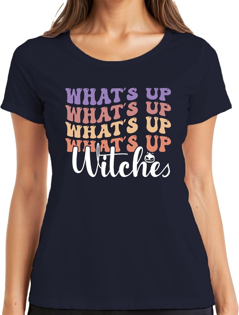 Whats up Witches Halloween Hexen Lustig Retro Kürbis Geschenk Damen T-Shirt, Navy, XL