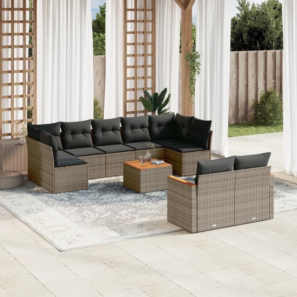 Maison Exclusive - 10-tlg. Garten-Sofagarnitur mit Kissen Grau Poly Rattan