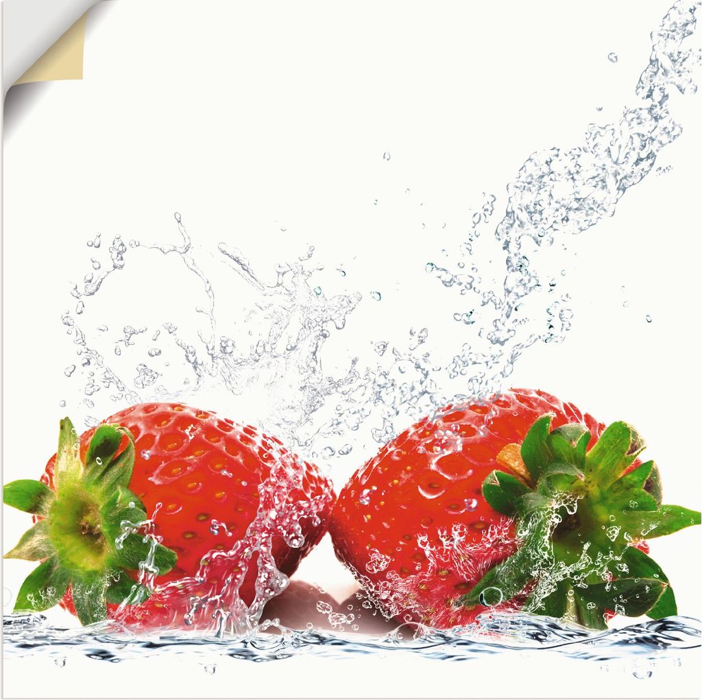 ARTland Wandbild, selbstklebend Erdbeeren mit Spritzwasser Größe: 70x70 cm