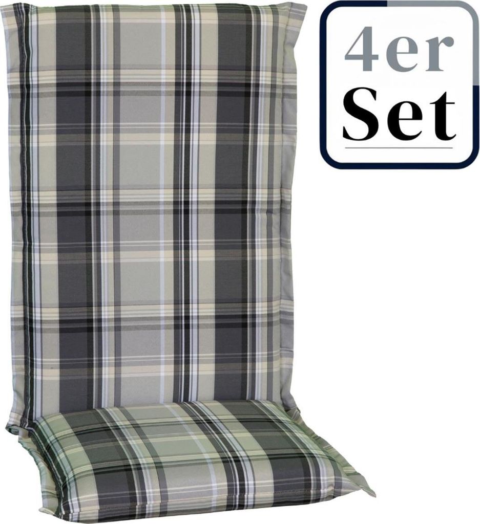 4er Set Hochlehner Auflage Atika, Motiv - Karo, grau, 120x52x8cm