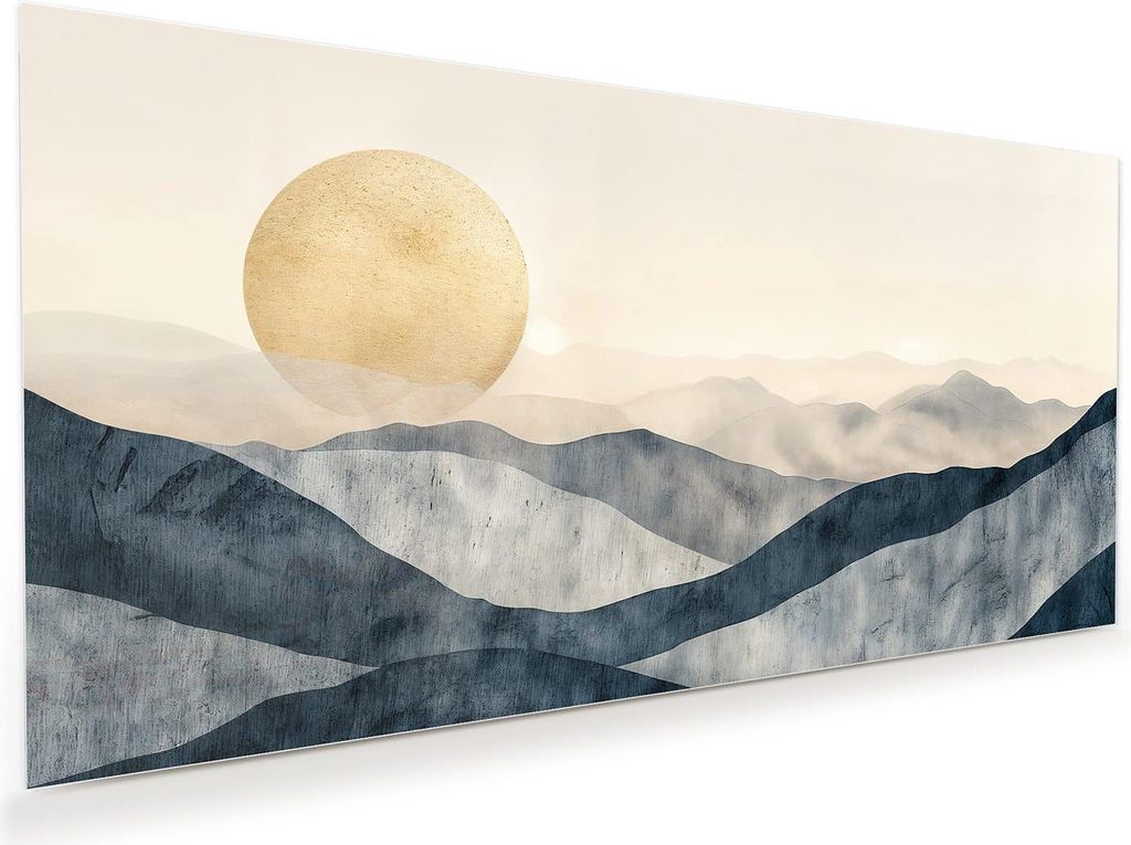 Glasbild 100x50cm in XXL für Wohnzimmer, Schlafzimmer Motiv Sonnenaufgang Hügel