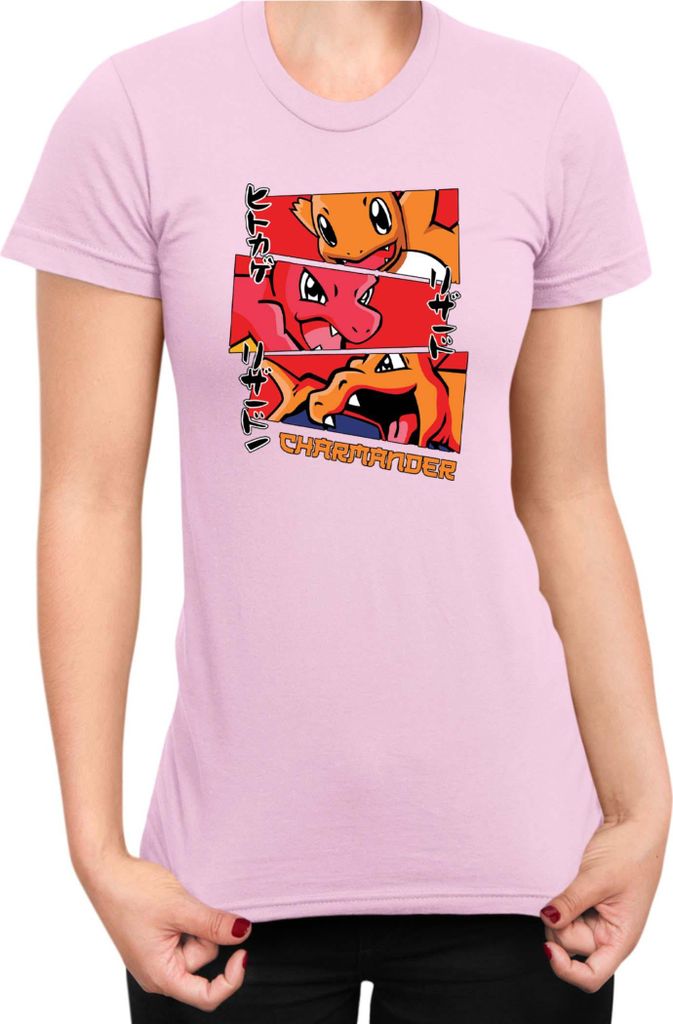 Damen T-Shirt Japan Manga Anime Comics Animation Pokeball Charmander Evolutions, Lady M / Hellrosa