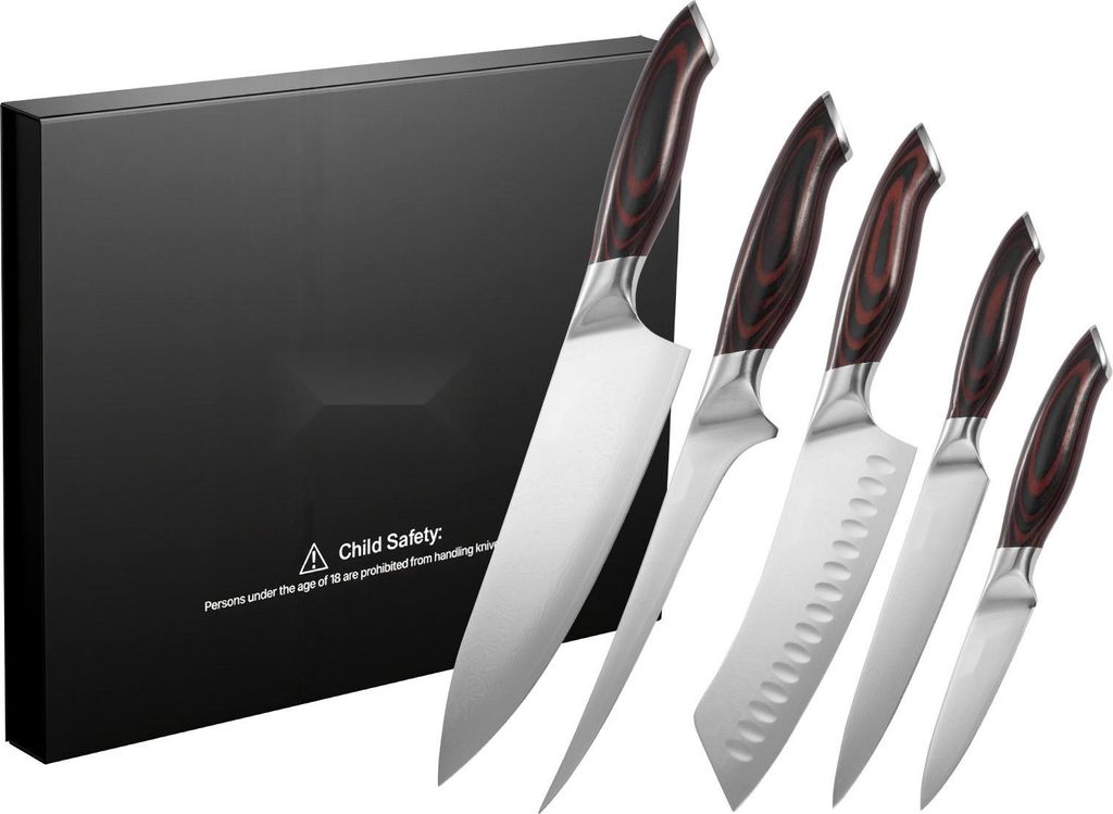Küchenmesserset - 5-teiliges Messer-Set - Hochkohlenstoff-Edelstahl - Rostfrei & Langlebig - Ergonomischer, Bruchfester Griff - Präzises Schneiden