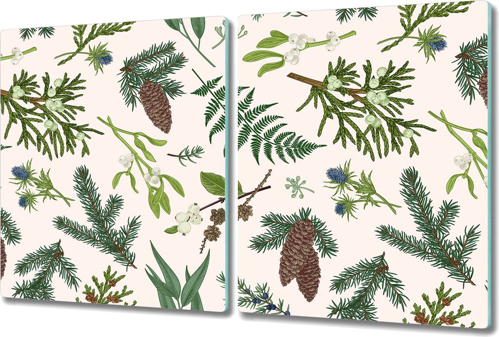 Glas Schneidebrett Herdabdeckplatten Schneideplatten - 2x 40x52 cm - Wald grün beige