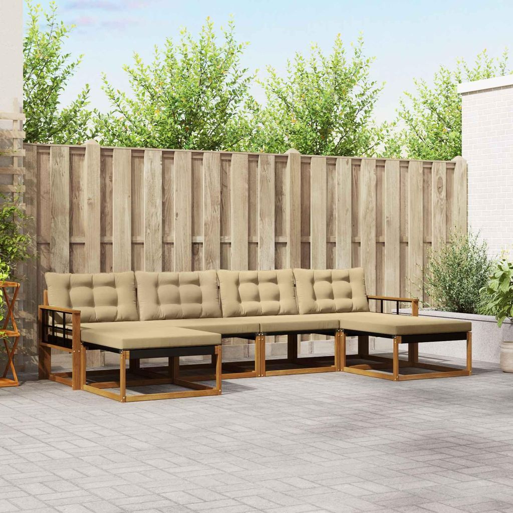 "im Sonderangebot"Outdoor-Sofagarnitur - CLORIS - Balkonmöbe/Sitzgruppe - mit Kissen 6 pcs - Moderne Design - Natur und Beige - Gartensofas Promot...