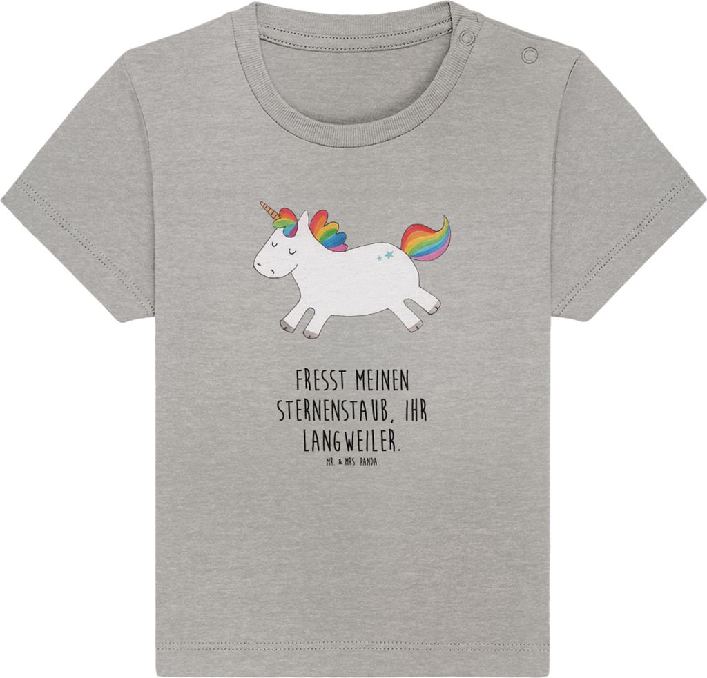 Mr. & Mrs. Panda Babyshirt Einhorn Happy 6. - 12. Monat - Heather Grey - Geschenk, Öko Baby T-Shirt, Unicorn, Einhörner, , Lachen, Kleinkind, Leb...