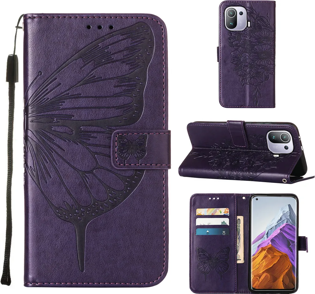 Custodia Protettiva Xiaomi Mi 11 Pro Viola con Stand e Porta Carte PU