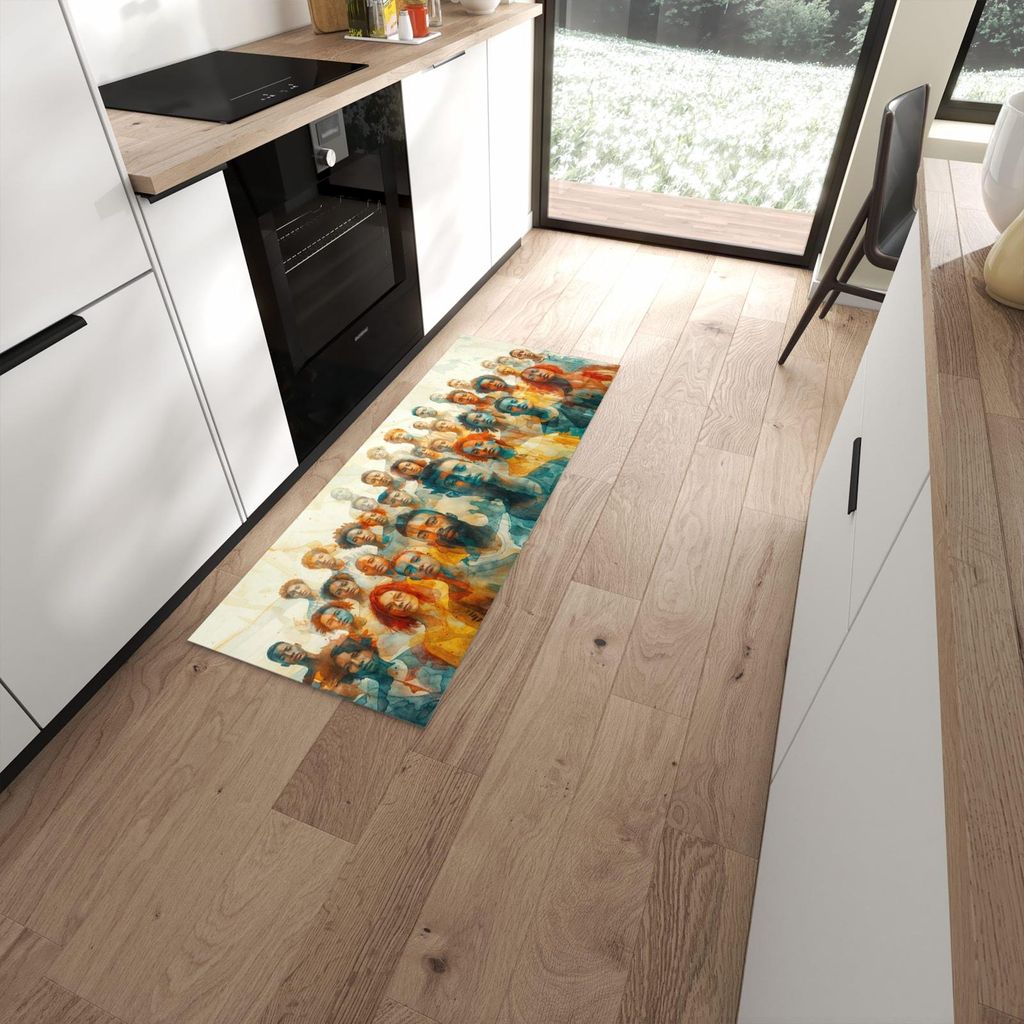 Küchenteppich 60x150cm rutschfest & abwischbar PVC Läufer - Gesichtervielfalt
