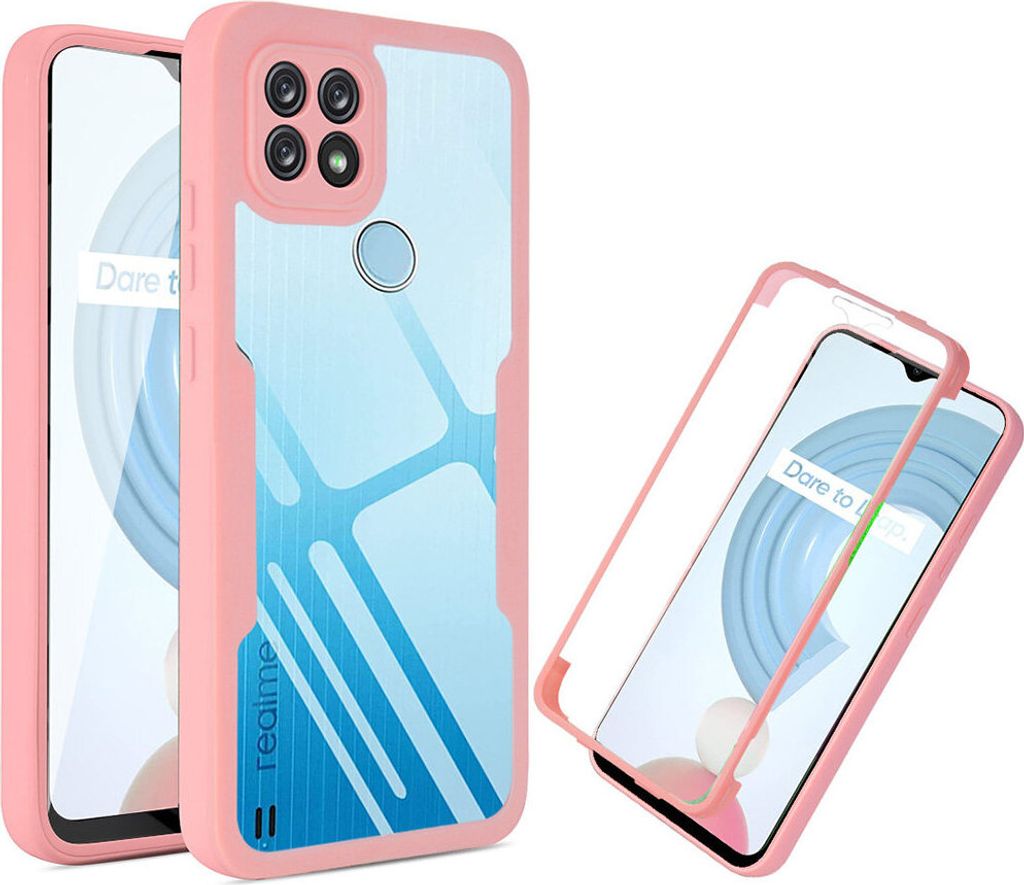 Oppo Realme C21 Schutzhülle, Eingebautem Displayschutz 360 Grad Komplettschutz Handyhülle für Oppo Realme C21 Pink