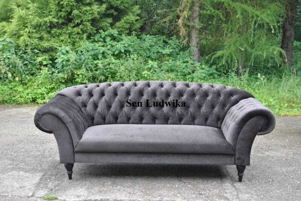 Dreisitzer Design Polster Sitz Textil Sofa 3 Sitzer Chesterfield Grau Neu Couch