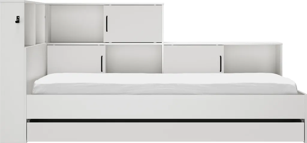CALICOSY Lit avec Rangements 90x200 cm Erwan en décor Chêne et Blanc