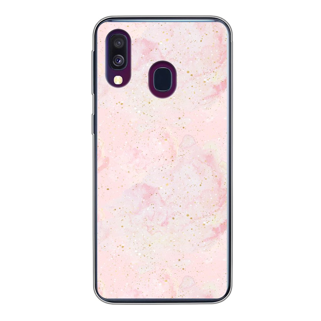 MuchoWow Handyhülle Schutzhülle Hülle für Samsung Galaxy A40 Marmor - Rosa - Glitter - Gold - Muster Silikon Softcase Handy Hülle - Handy-Ta...