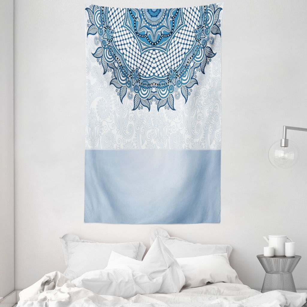 ABAKUHAUS Jahrgang Wandteppich und Tagesdecke, bordierter aus Weiches Mikrofaser Stoff Waschbar ohne Verblassen Digitaldruck, 140 x 230 cm, Blaugra...