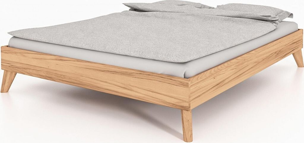 Bett Gerg 3 aus Kernbuche massiv bianco 180x200 cm ohne Kopfteil mit Holzbeinen