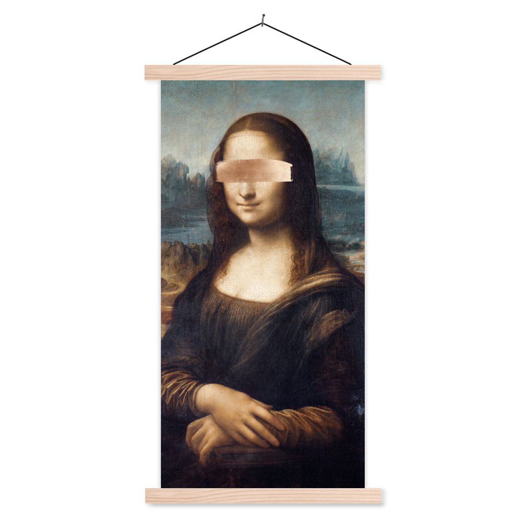 MuchoWow Textilposter Mona Lisa - Gemälde - Farbe 60x120 cm mit holzfarbenen Rahmen - Holz