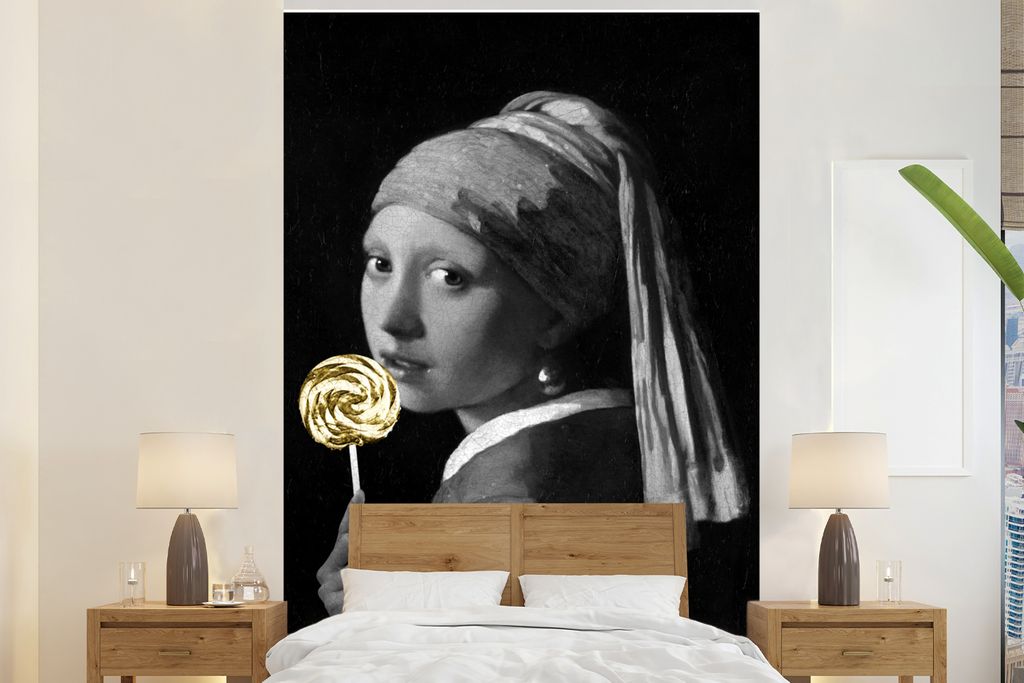 MuchoWow Fototapete für Wohnzimmer oder Schlafzimmer Wandtapete Vinyl Motivtapete Mädchen mit einem Perlenohrring - Johannes Vermeer - Lollipop...