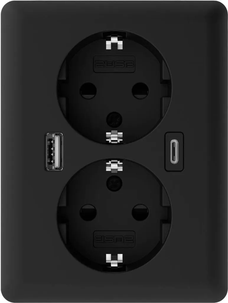 Prise murale USB-C pour bureau et chambre 2USB 2U-449719 Noir Mat