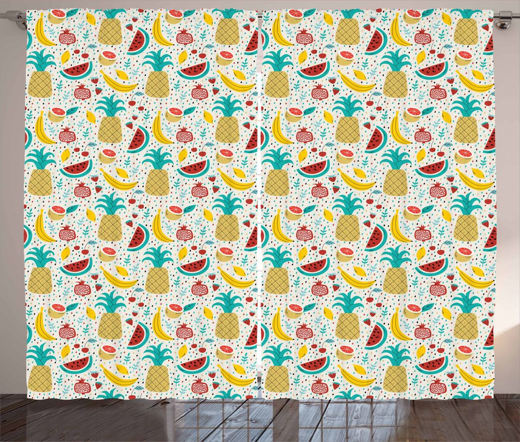 ABAKUHAUS Gekritzel Rustikaler Gardine, Obst Abstrakt Küche, Schlafzimmer Kräuselband Vorhang mit Schlaufen und Haken, 280 x 245 cm, Mehrfarbig