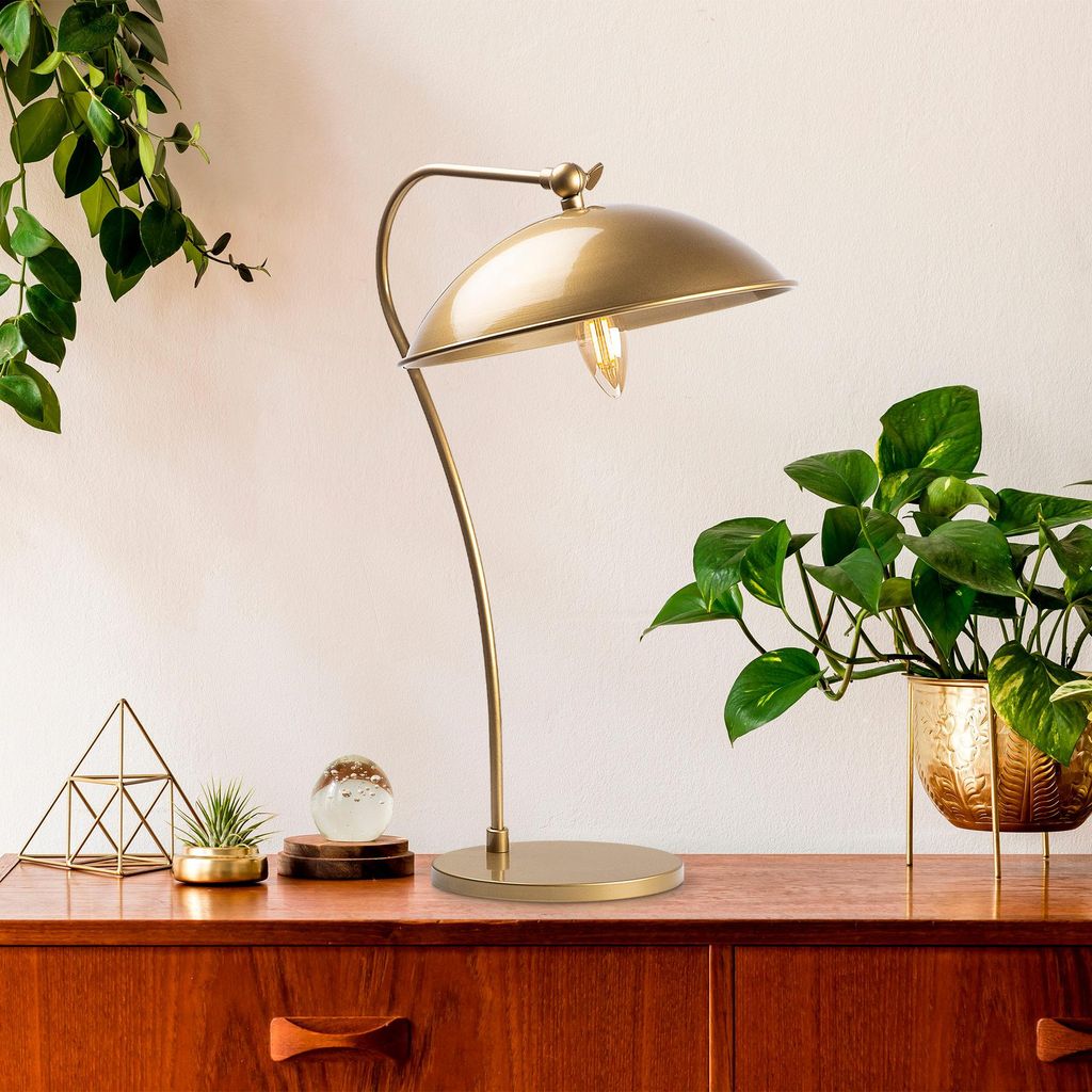 Opviq, Hochwertige Tischlampe aus Metall, Gold, 35 x 27 x 50 cm | Metallkappe Ø 27 cm, Höhe 12 cm | E14 Fassung, max. 40 W | Elegantes Design fü...