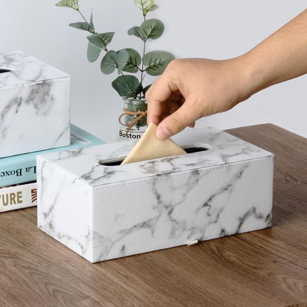 Rechteckige Marmor-Taschentuchbox mit Deckel zur Aufbewahrung im Haushalt, ideal für Küche, Schlafzimmer, Büro und Badezimmer.