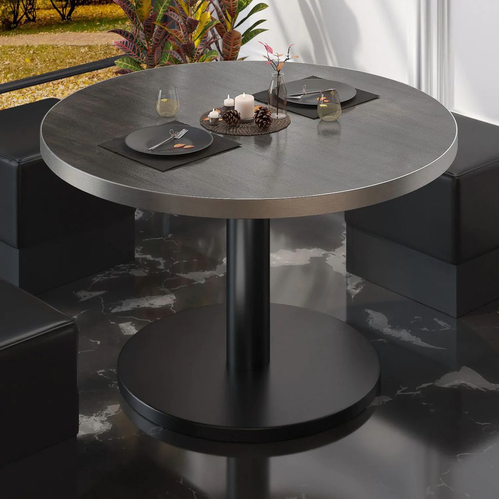 BN | Bistro Loungetisch | Ø:H 80 x 36 cm | Edelstahl Rand | Wenge / Schwarz | Bistrotisch Loungetisch