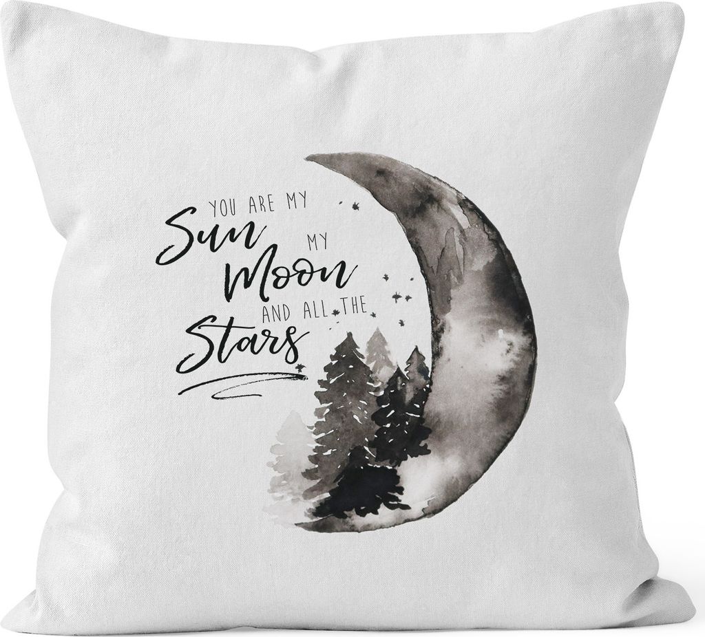 Kissenbezug You are my sun, my moon and all the stars Liebe Spruch Love Quote verliebt Kissen-Hülle Deko-Kissen MoonWorks 40x40 Baumwolle weiß ...