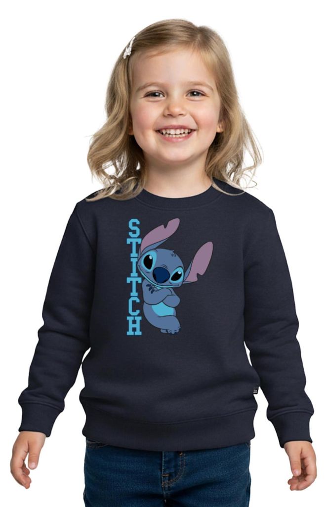 Lilo & Stitch | Stitch Mit Schriftzug Kinder Premium Pullover, 110/116 (4 Jahre), Navy