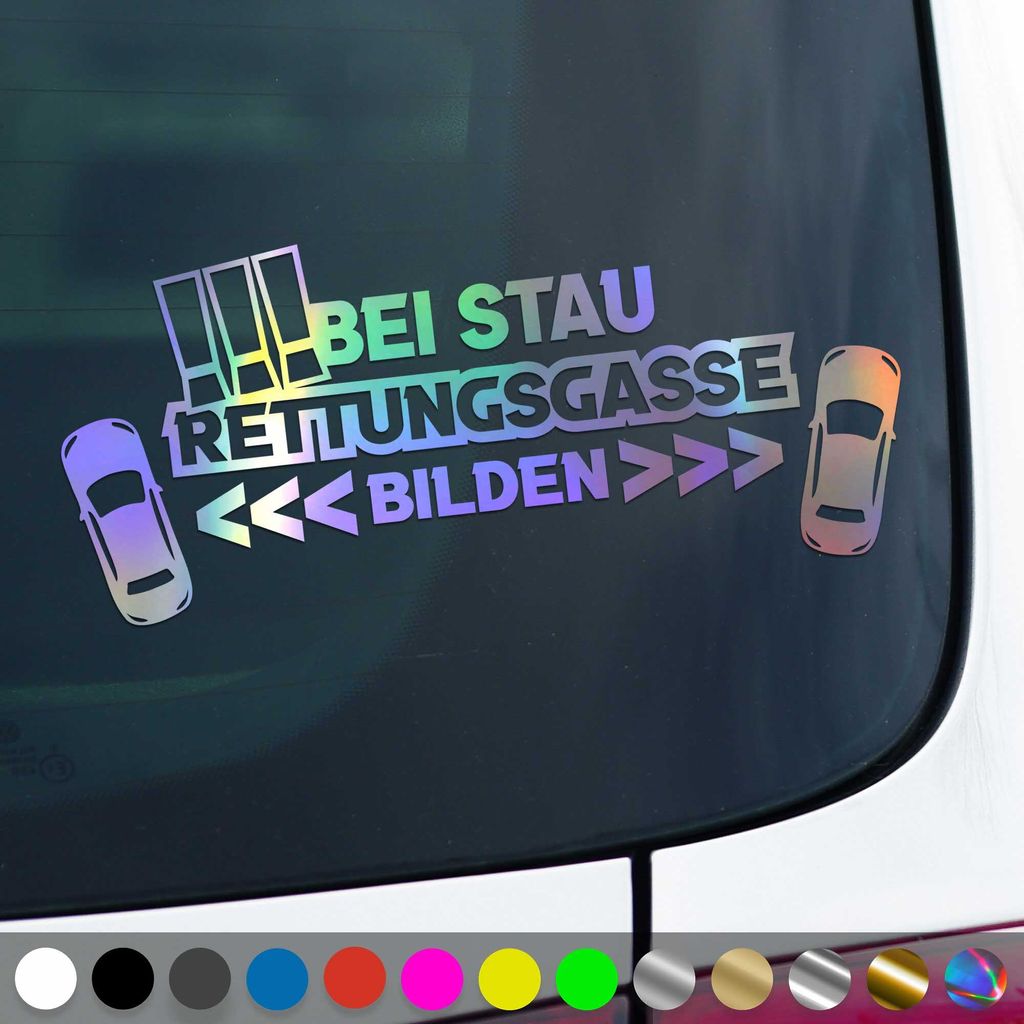 PantherPixel Rettungsgasse Aufkleber Bei Stau bilden freihalten Sticker Auto Geschenkidee Farbe Oilslick-Hologramm