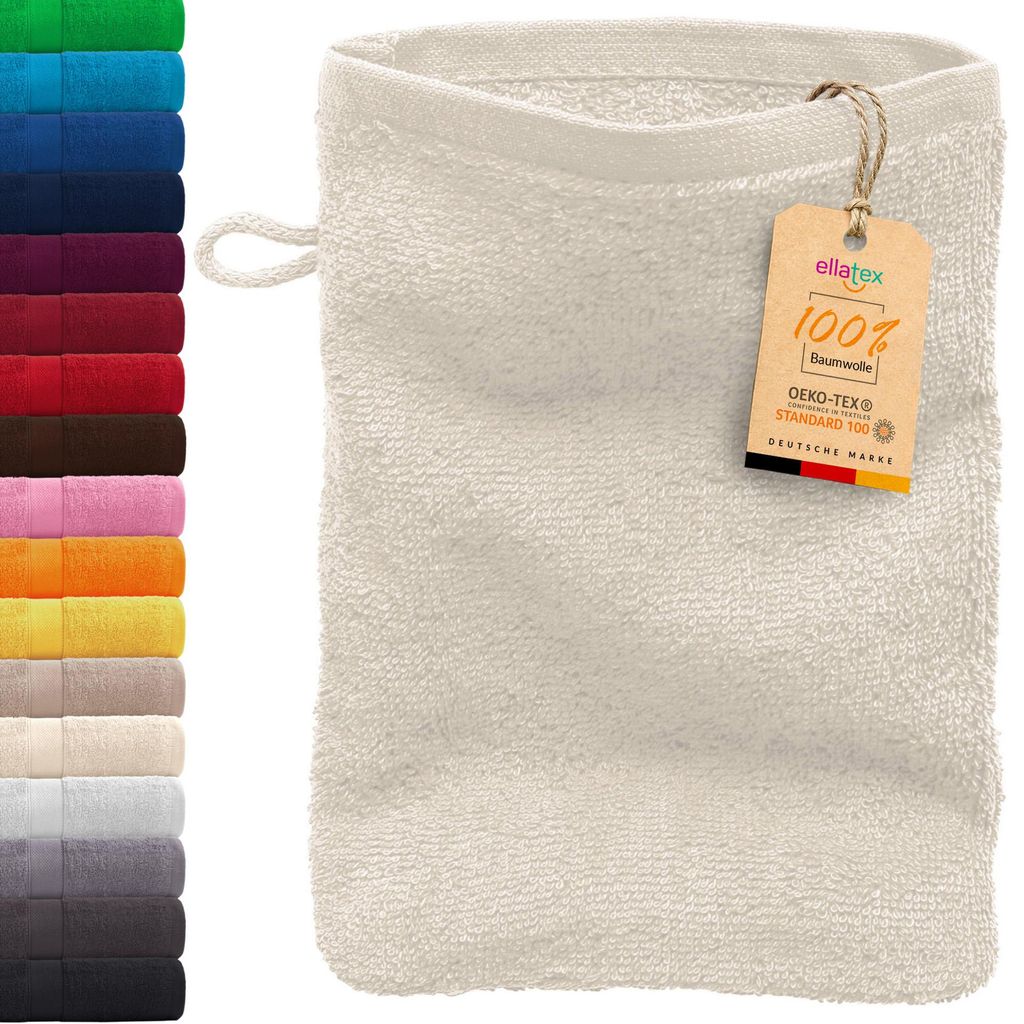 EllaTex PARIS Waschhandschuh 15x21 cm – 100% Baumwolle, 500 g/m² Frottier, weich & saugstark, in Farbe: Creme