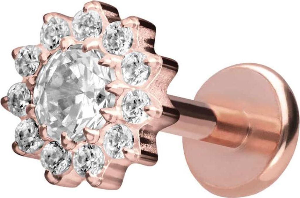 Ohrpiercing, Nasenpiercing Titan Labret mit Push Fit KRISTALLBLUME RoséGold Stablänge: 7mm | Stabstärke: 1mm