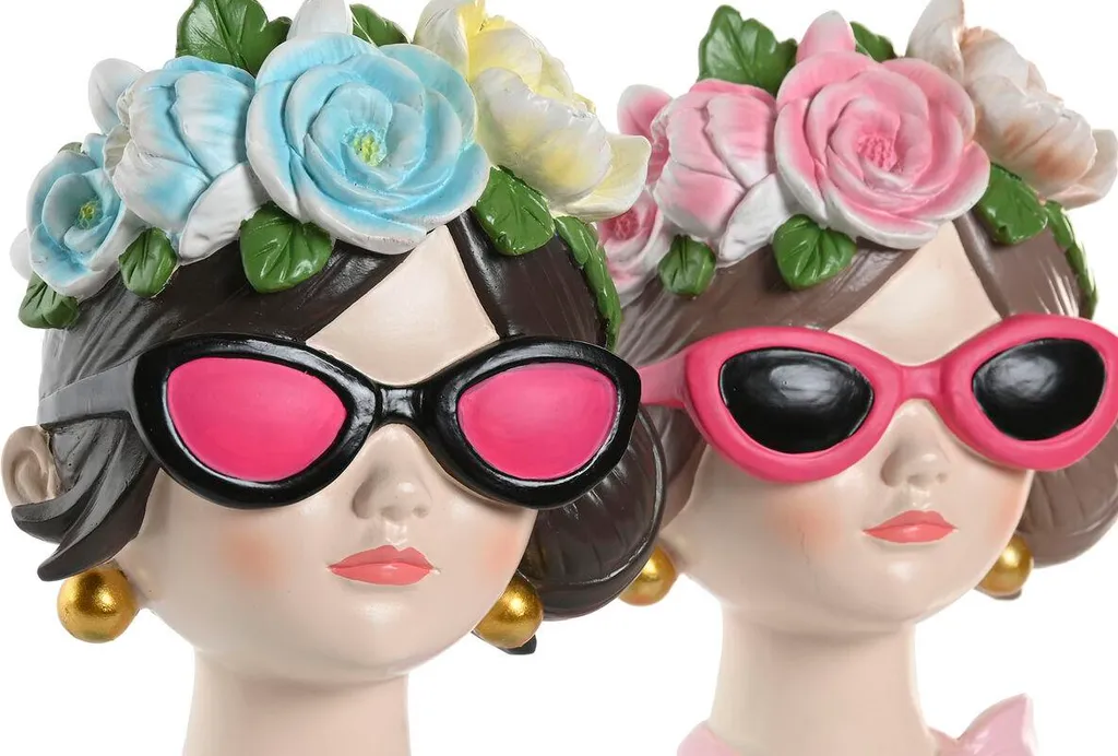 Statuette de décoration femme en bleu et rose pour étagère - Set de 2