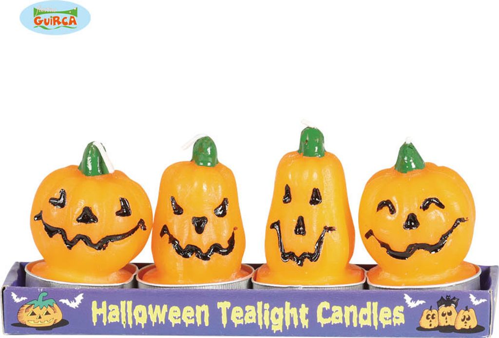4 kleine Kürbiskerzen Halloween Deko Set