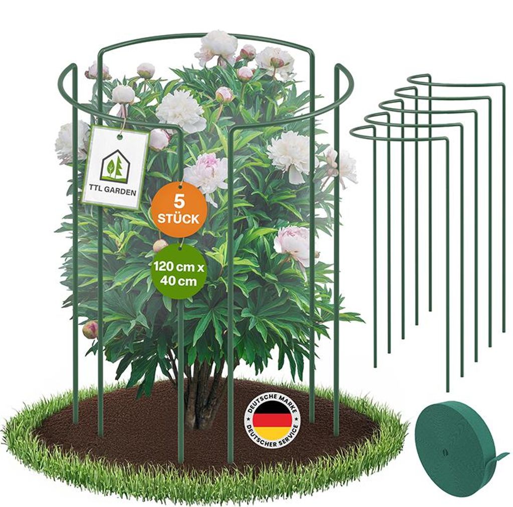 TTL GARDEN Strauchstützen 120x40cm 5er Set + Klettband Produktbild 