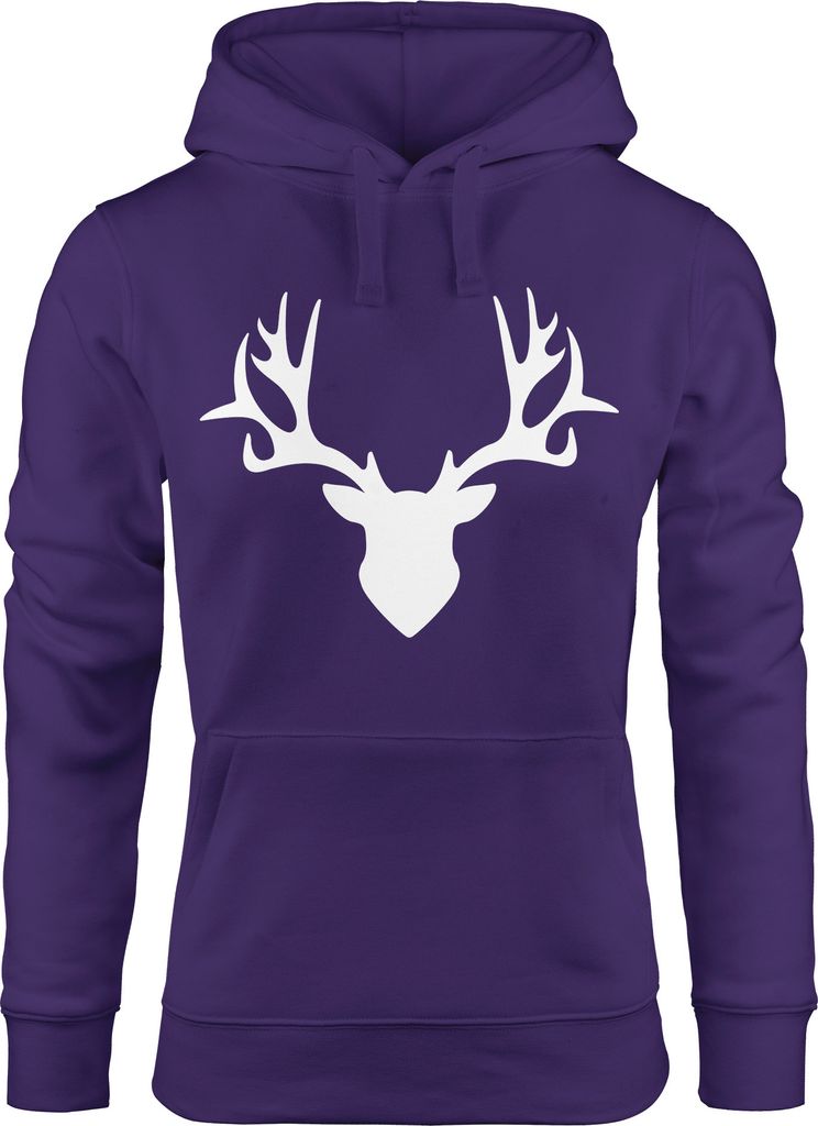 Hoodie Damen Hirsch Geweih Sweatshirt Kapuze Kapuzenpullover Moonworks lila S