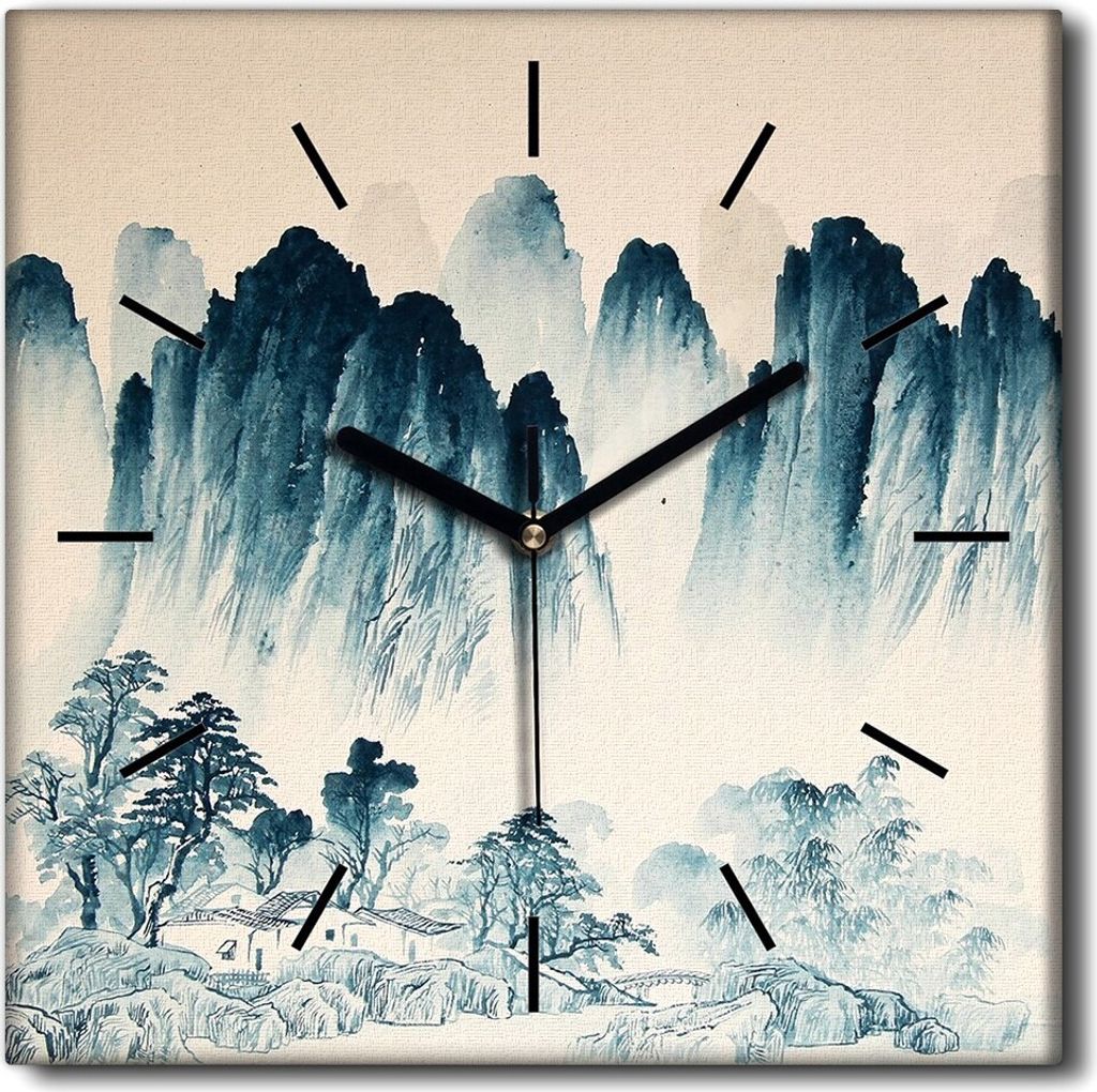 Coloray Uhr auf Leinwand 30x30 cm Wand Uhr Dekoration Wohnzimmer Segeltuch schwarze Hände -China Landschafts-Aquarelle.