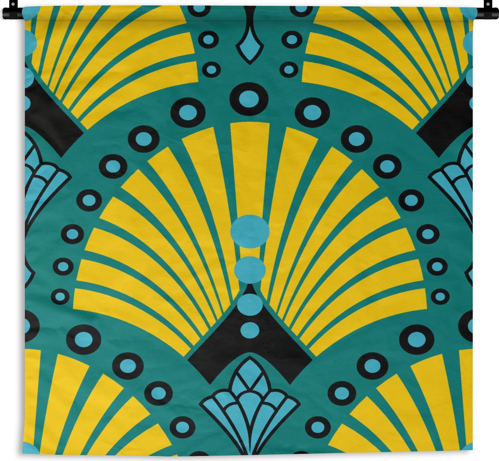 MuchoWow Wandteppich Wandbehang Art Deco - Muster - Blau - Gelb 90x90 cm Tapisserie Dekoration Wandtuch - Wandaufhänger
