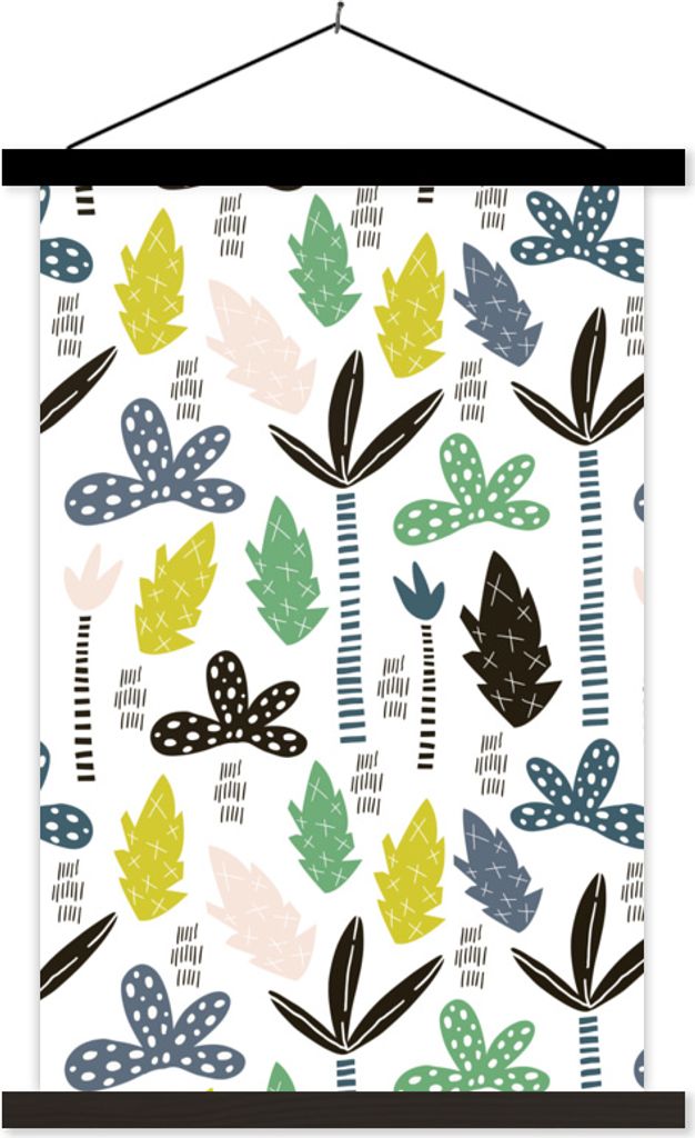 MuchoWow Textilposter Dschungel - Baum - Blätter - Muster 60x90 cm mit schwarzem Rahmen - Poster Wohnzimmer