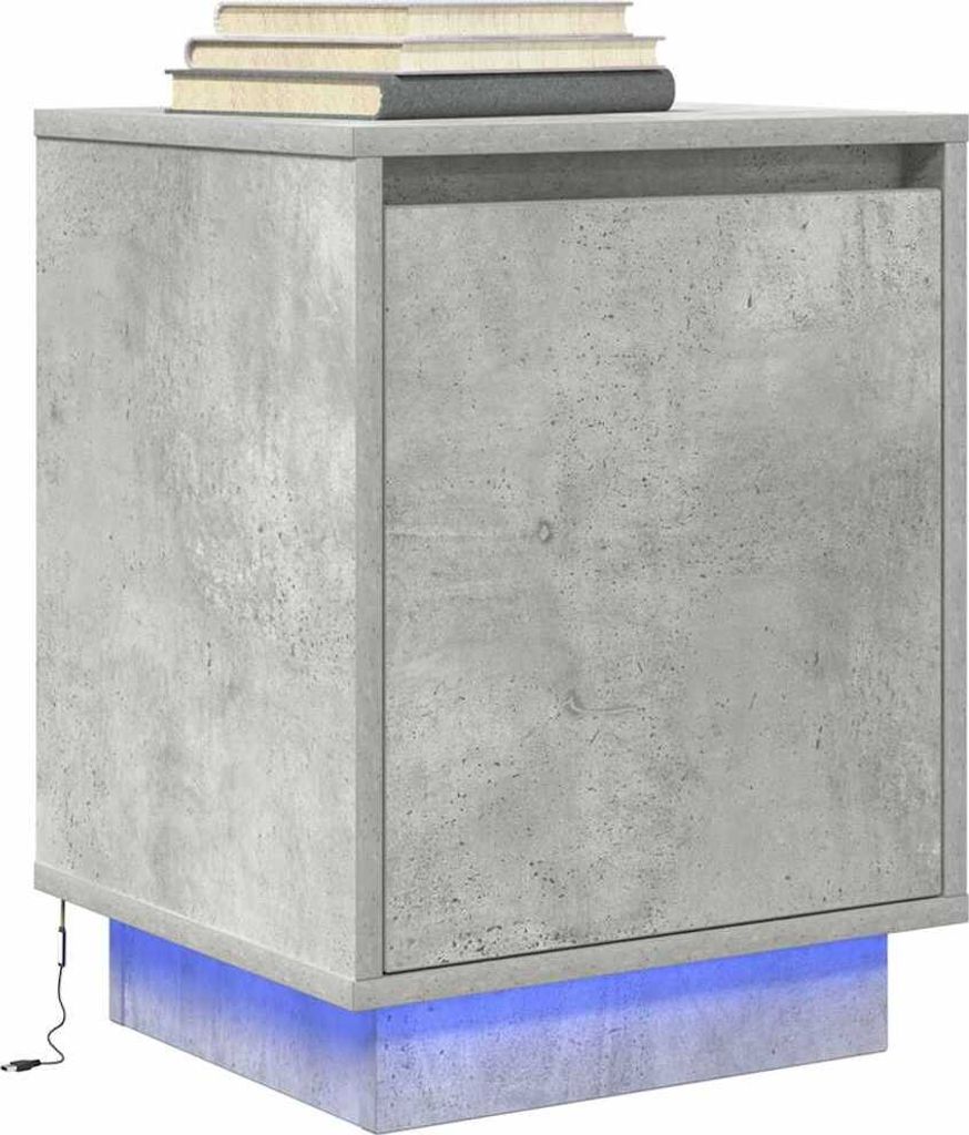Nachttisch mit LED-Leuchten Betongrau 38x34x50 cm, Nachttische & -schränke DesignMöbel