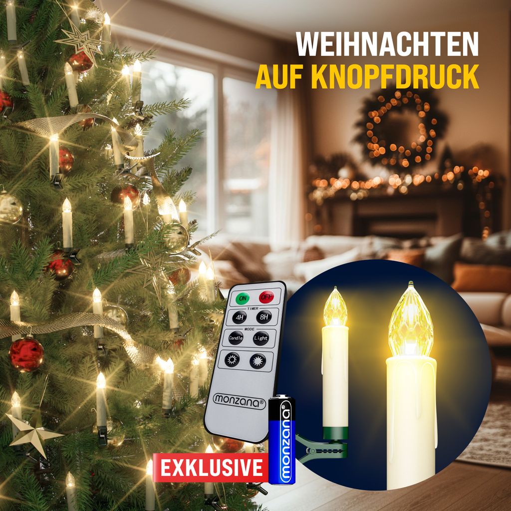 MONZANA® Christbaumkerzen LED Kabellos 30er Set Batterie Produktbild 2