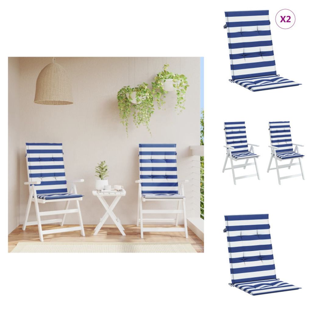 vidaXL Hochlehner-Auflagen 2 Stk. Blau & Weiß Gestreift Stoff - Sitzpolster