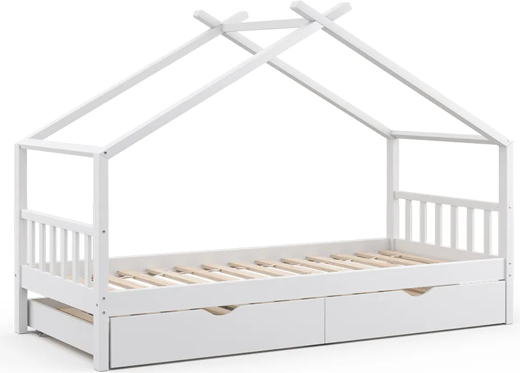 Lit gigogne enfant 90x200 cm Vitalispa blanc type cabane avec tiroir lit