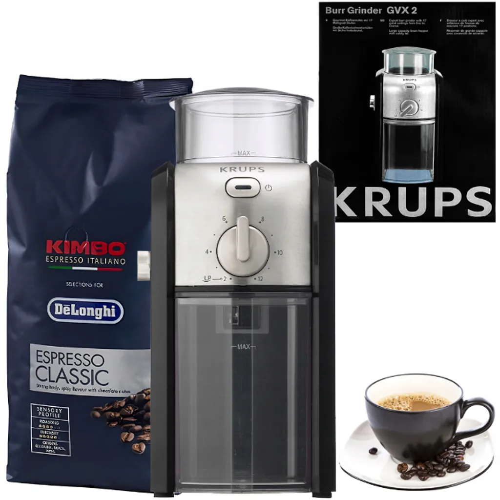 Krups GVX242 Moulin à café Inox avec 1kg Grains Kimbo Espresso